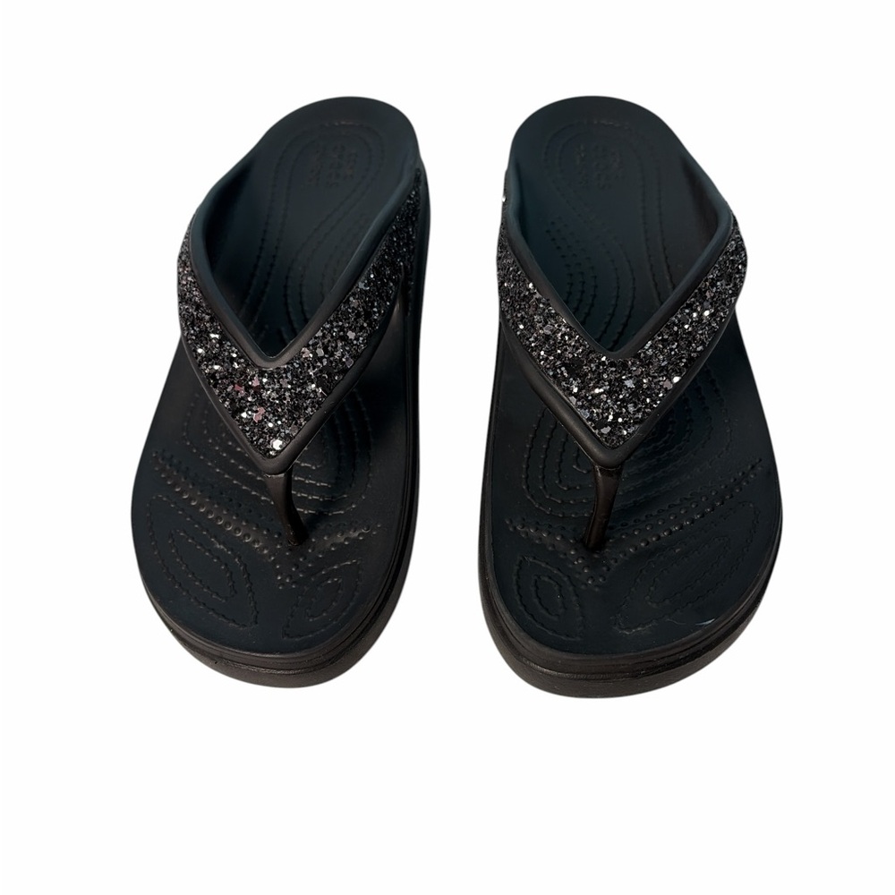 Women’s Crocs Sloane Black/Glitter Flip Flop Platform Sandals Sz 8 - Picture 5 of 9